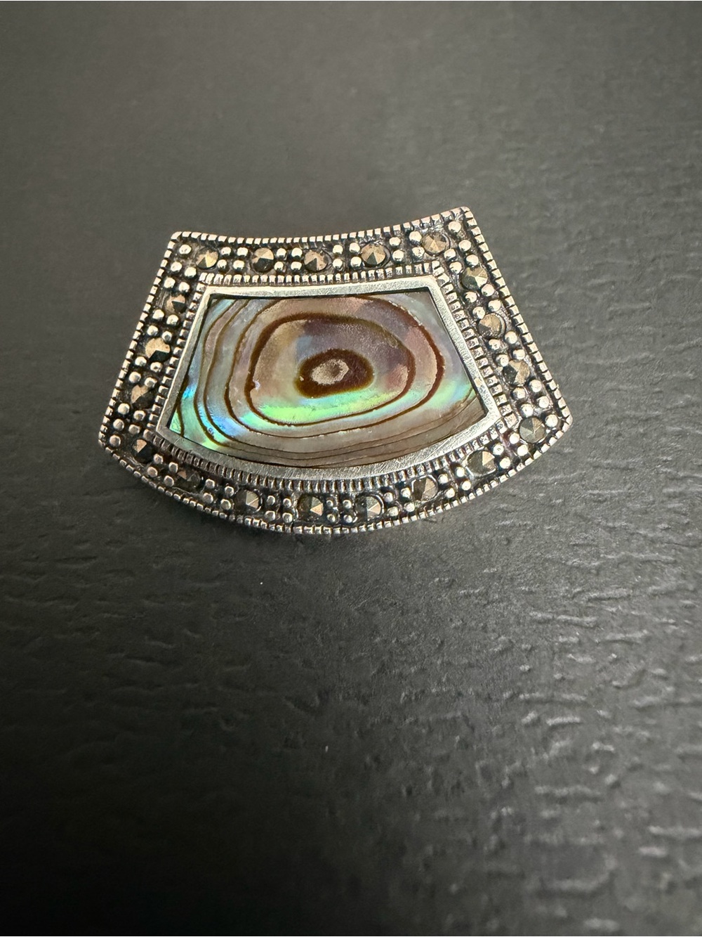 Abalone Shell Marcasite Vintage Brooch - Iridescent Sterling Silver